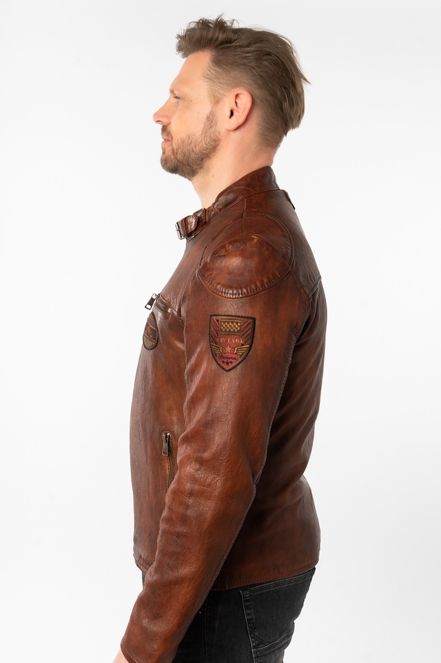 Mauritius Lederjacke »MMKendrik« mit Patches, Stehkragen