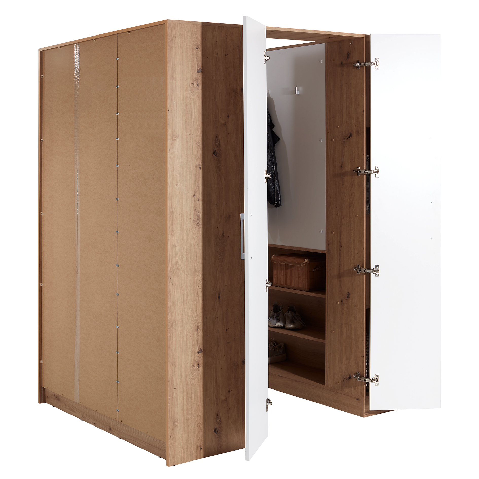 Eckschrank - Artisan Eiche-alpinweiß - begehbar