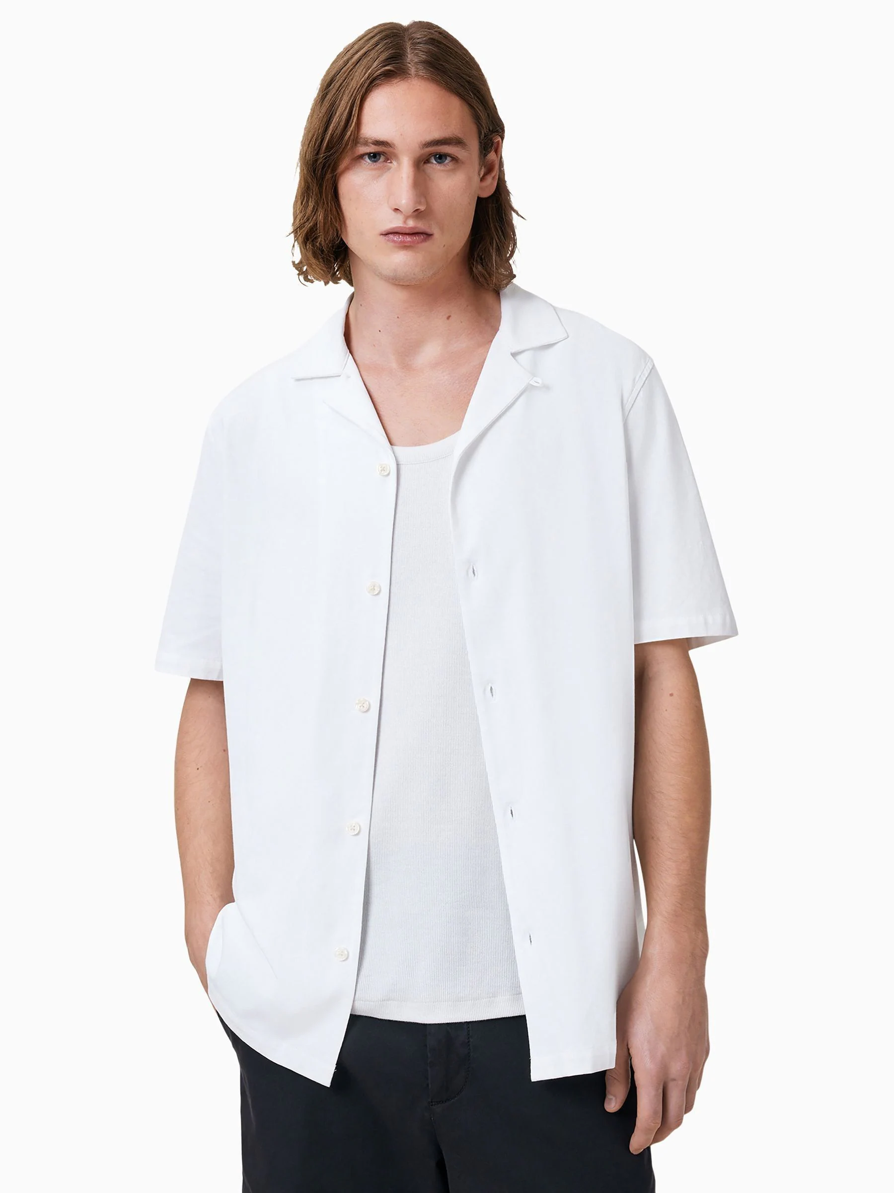 Wit - AllSaints Hudson Black Short Sleeve Button Up Shirt