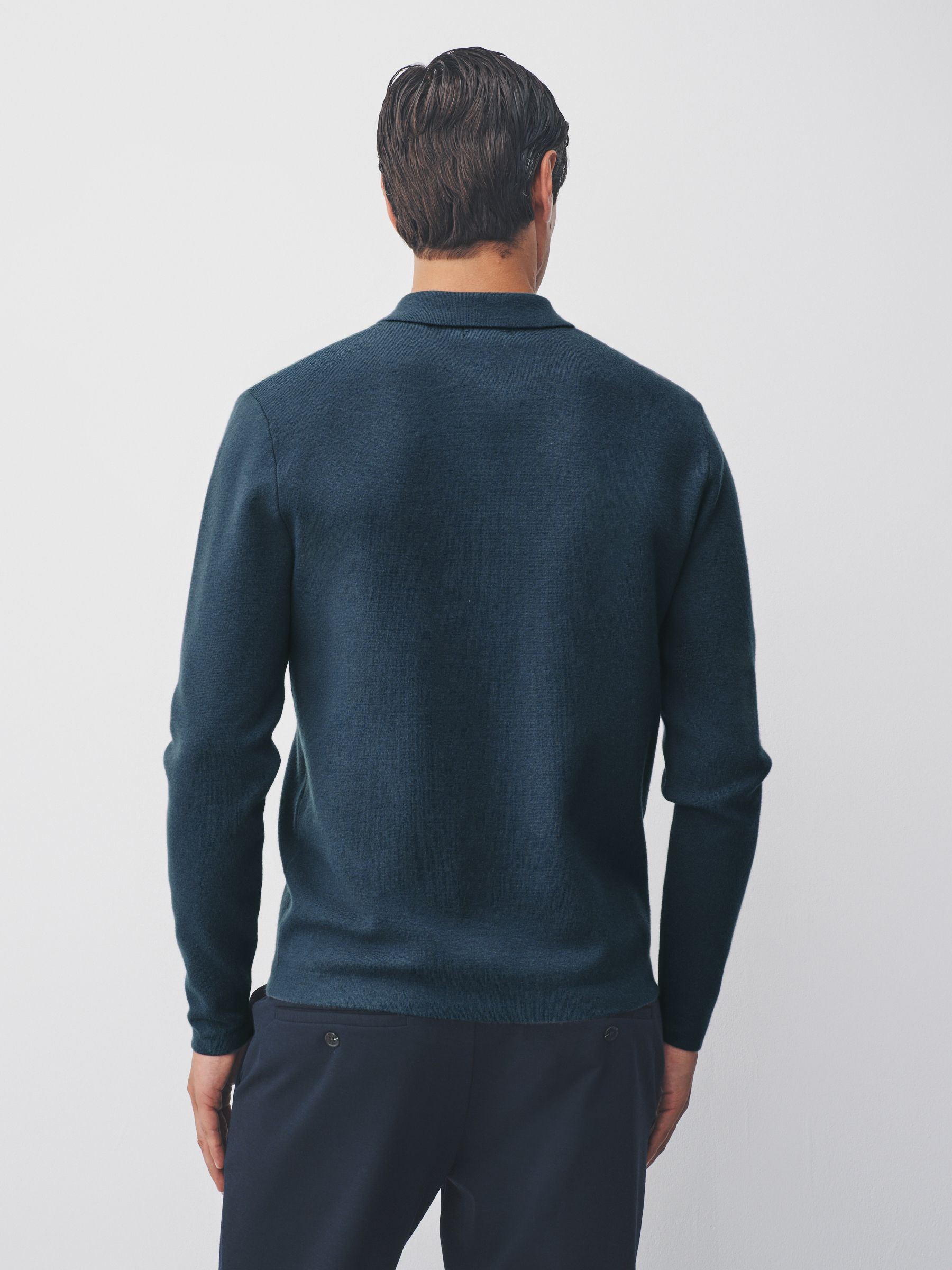 Blauw - Knopen bij de hals - Regular Fit Premium Mid Weight Long Sleeve Knit Polo Shirt