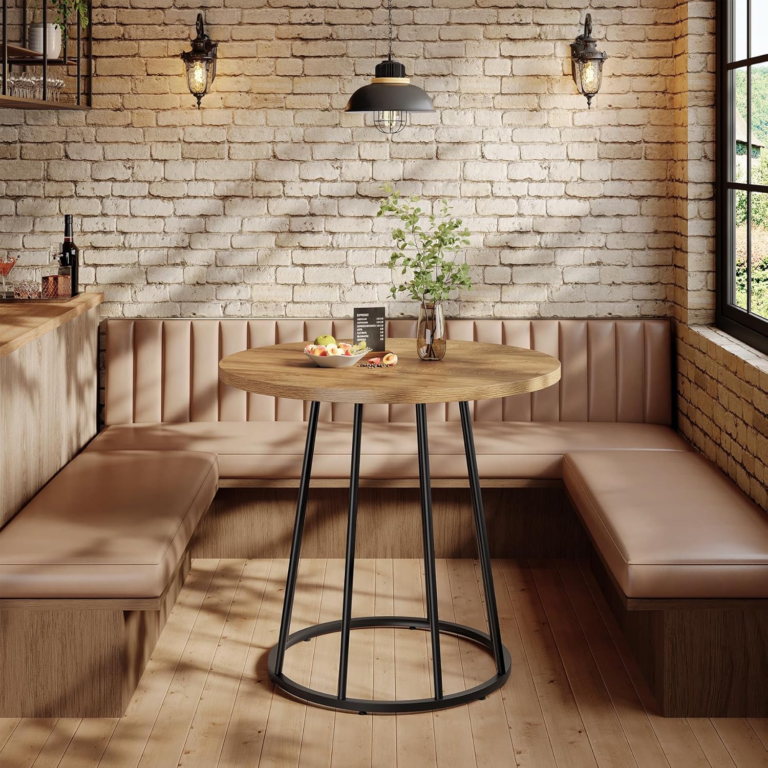 Tribesigns Runder Esstisch für 2-4 Personen, Esszimmertisch, 80 cm klein Industrial Küchentisch mit stabilem Metallgestell für Esszimmer Küche Wohnzimmer Café, Braun