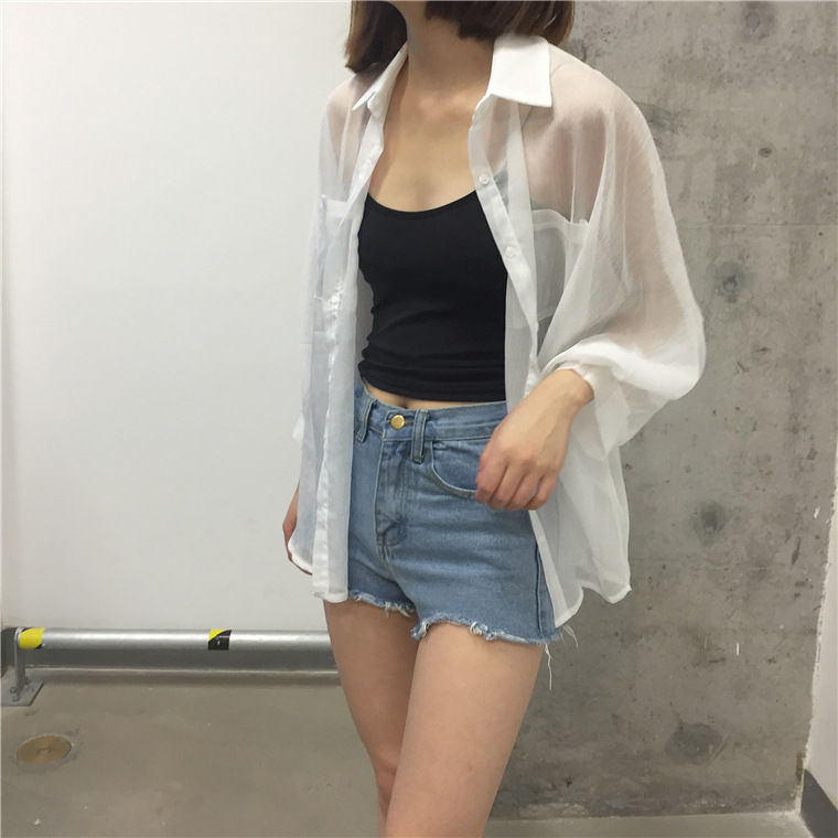 Hanji - Oversized doorschijnend overhemd met lange mouwen en kraag