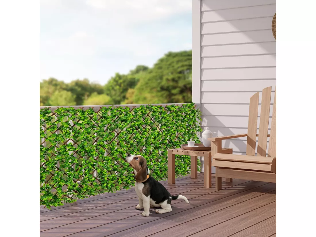 Haie artificielle brise-vue décoration extensible, cadre en saule (eucalyptus vert)
