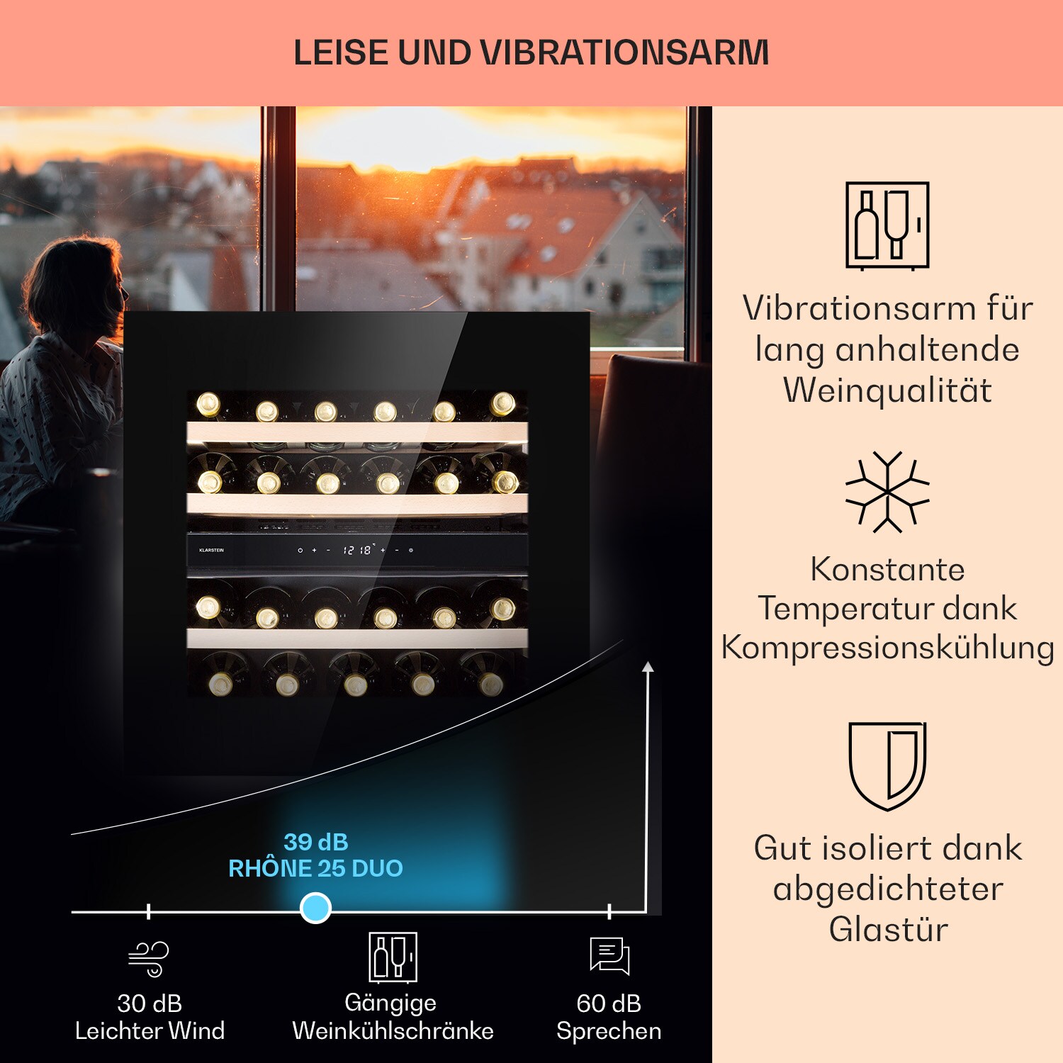 Rhône 25 Duo Weinkühlschrank Kompression 2 Zonen 75 Ltr / 25 Flaschen