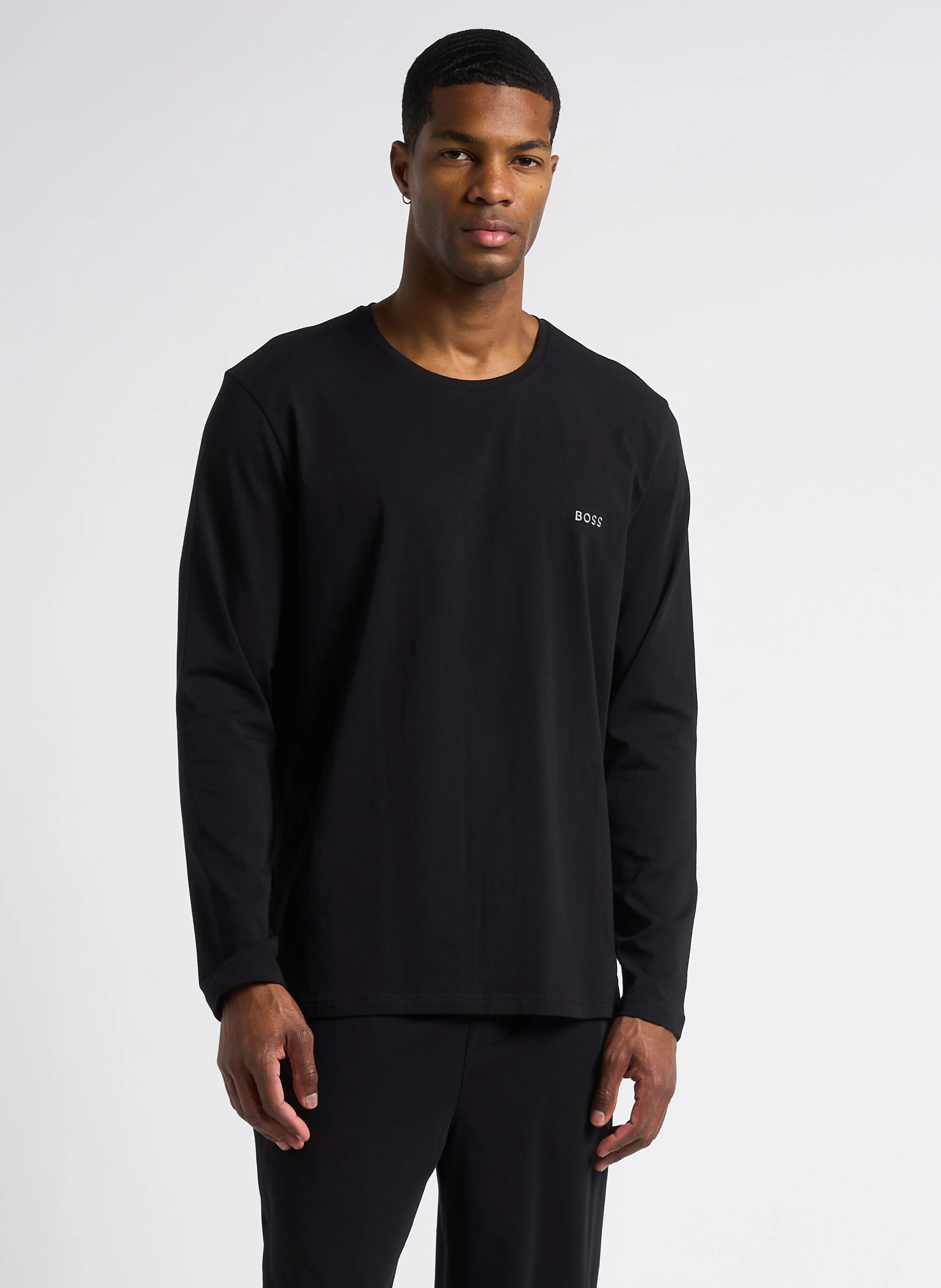 Tee-shirt à manches longues avec logo brodé en coton | Noir