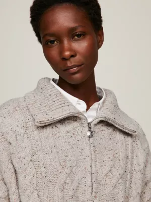 Suéter oversized Heritage com meio zíper e tricô trançado