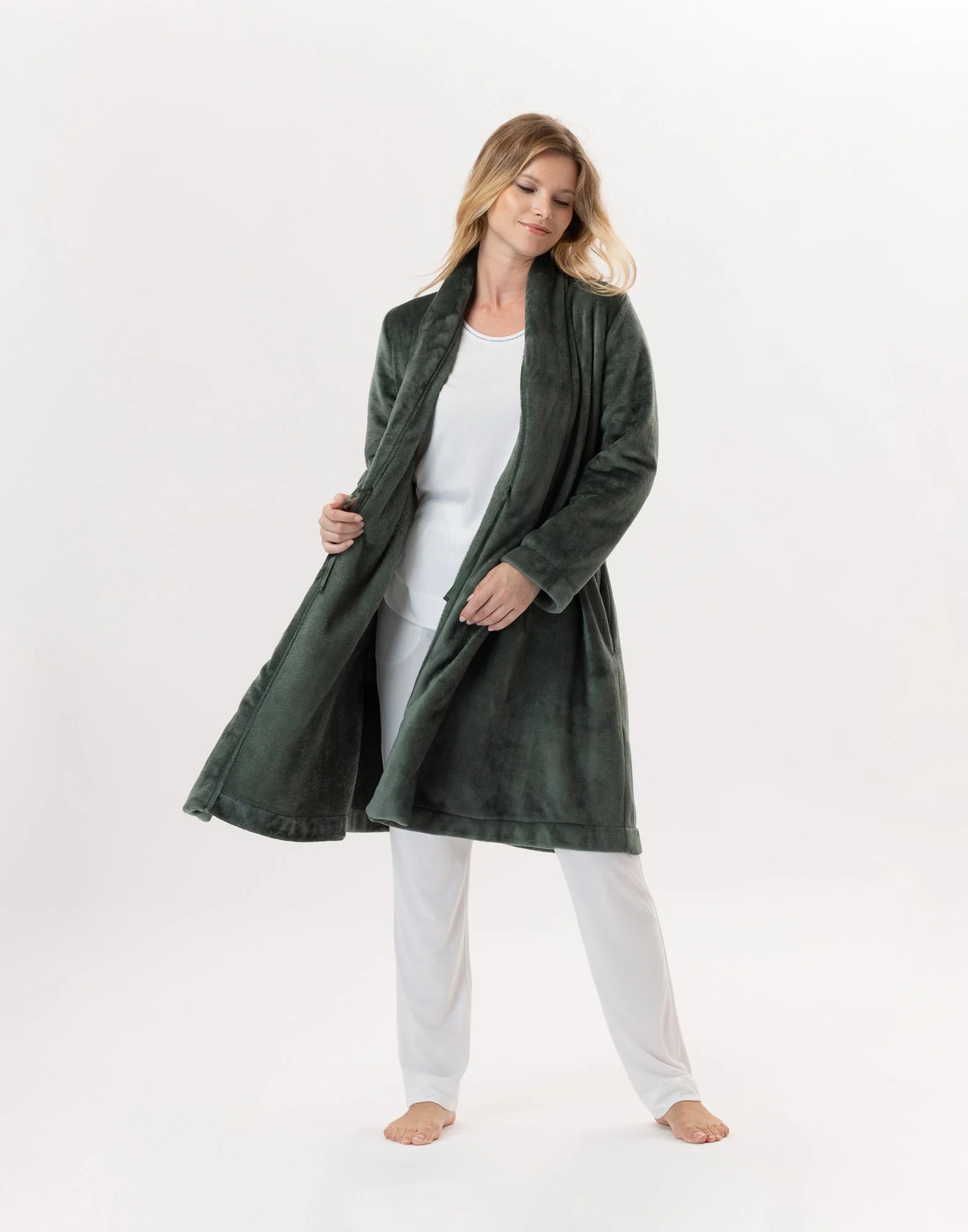ESSENTIEL 855 - Robe de chambre en peluche flanelle | Vert