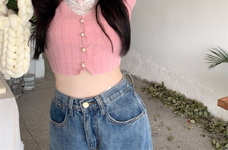 Letme - Lange mouwen kanten crop cardigan