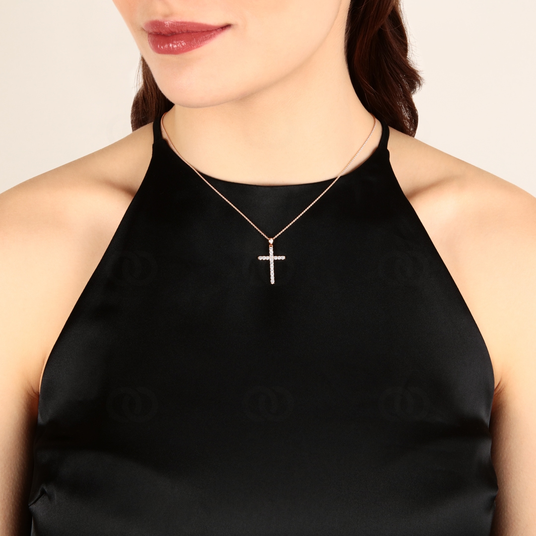 Anhänger 750/18 K Roségold Kreuz mit Brillanten 0.50 ct H/si