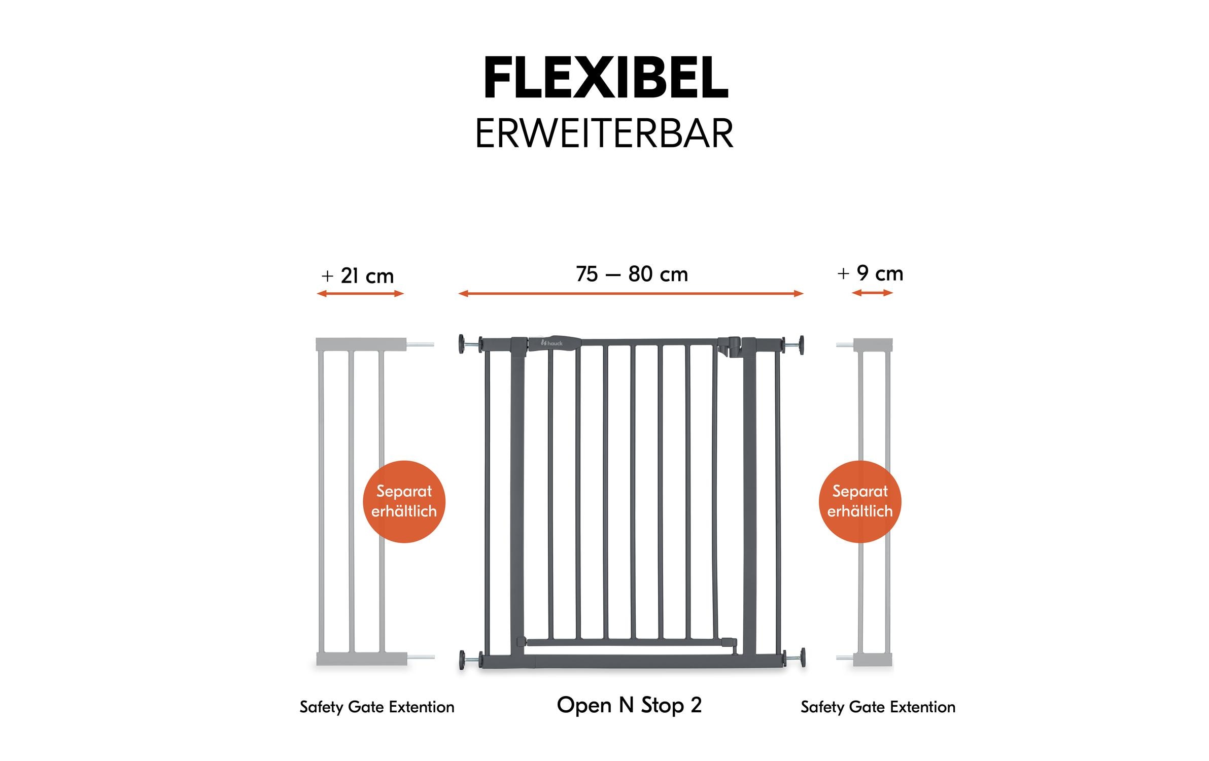 Türschutzgitter Open N Stop 2 Dark Grey 75 cm - 80 cmPraktisches, manuell schliessendes Tür- und Treppenschutzgitter-Set