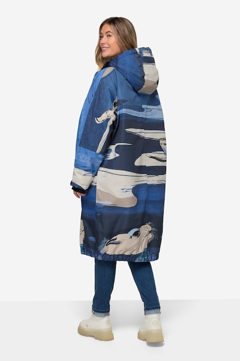 Funktions-Jacke, oversized, maritimer Allover-Print, Teddyfutter, 2-Wege-Zipper