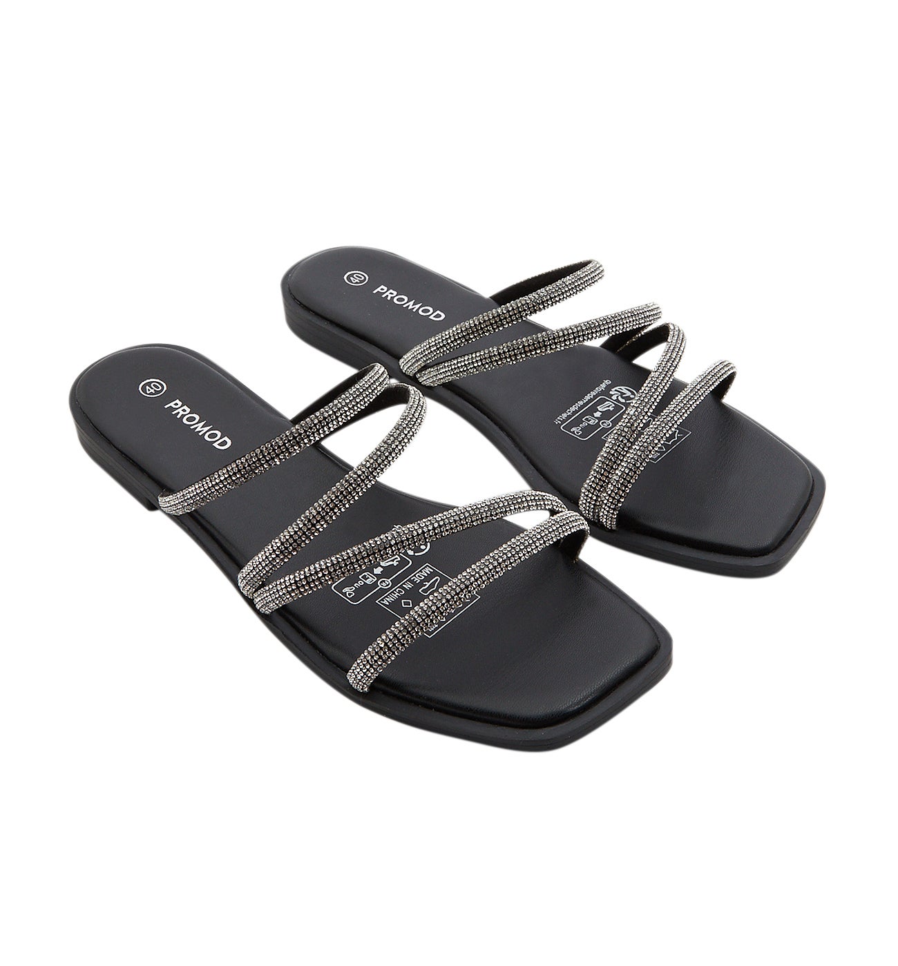 Mules plates à strass Femme - Noir