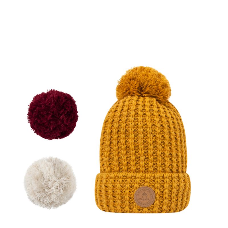Bonnet avec 3 pompons interchangeables taille unique Bandista Mustard