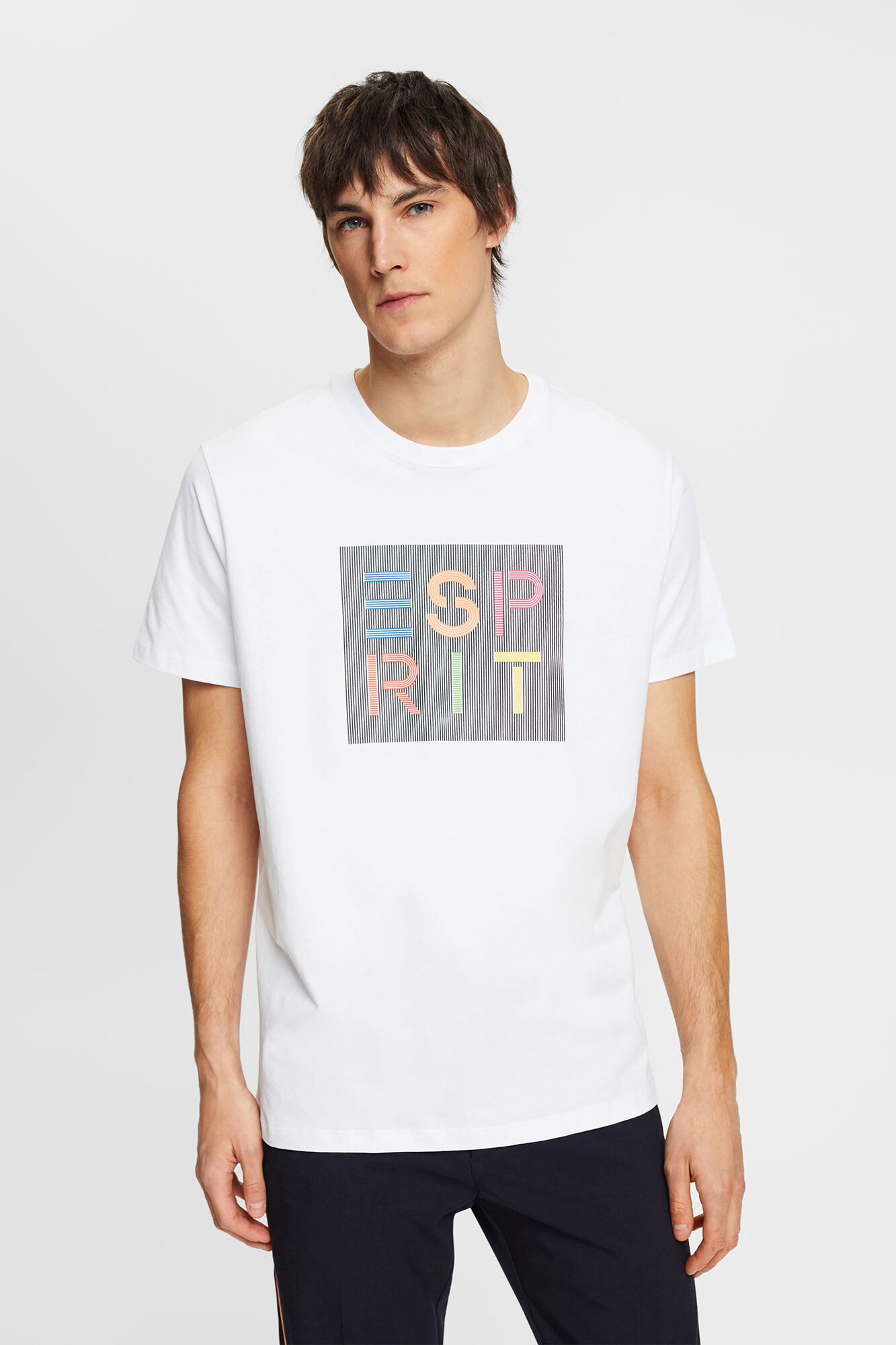 Camiseta de algodão com logo multicolorido - Branca