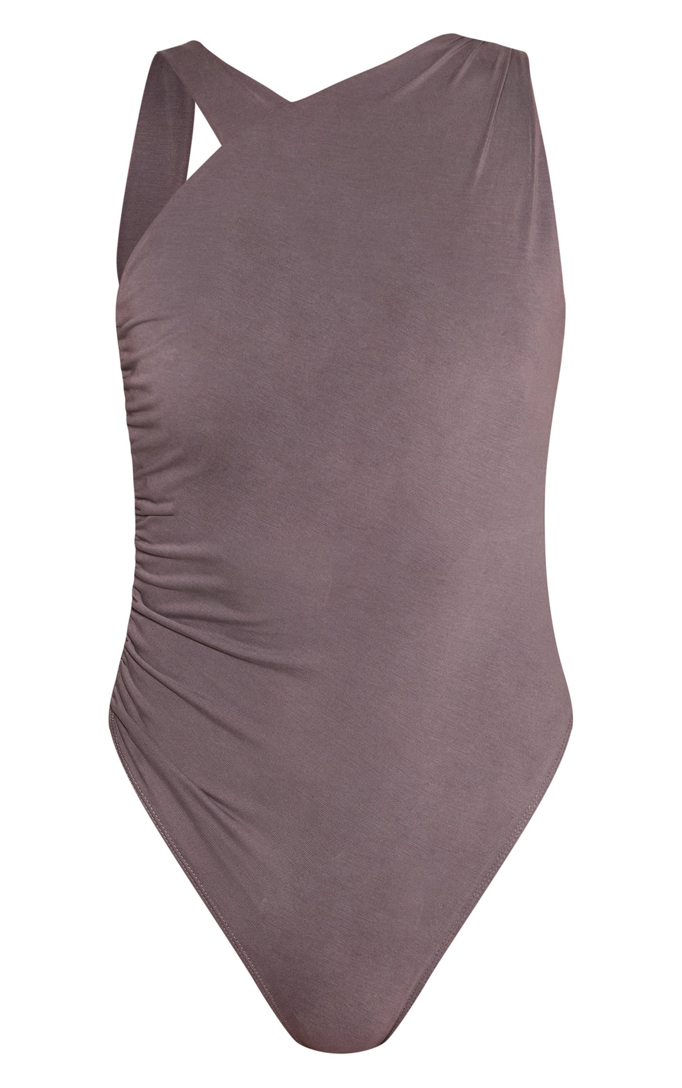 Charcoal Blue Body En Modal Chocolat À Bretelle Asymétrique Et Fronces