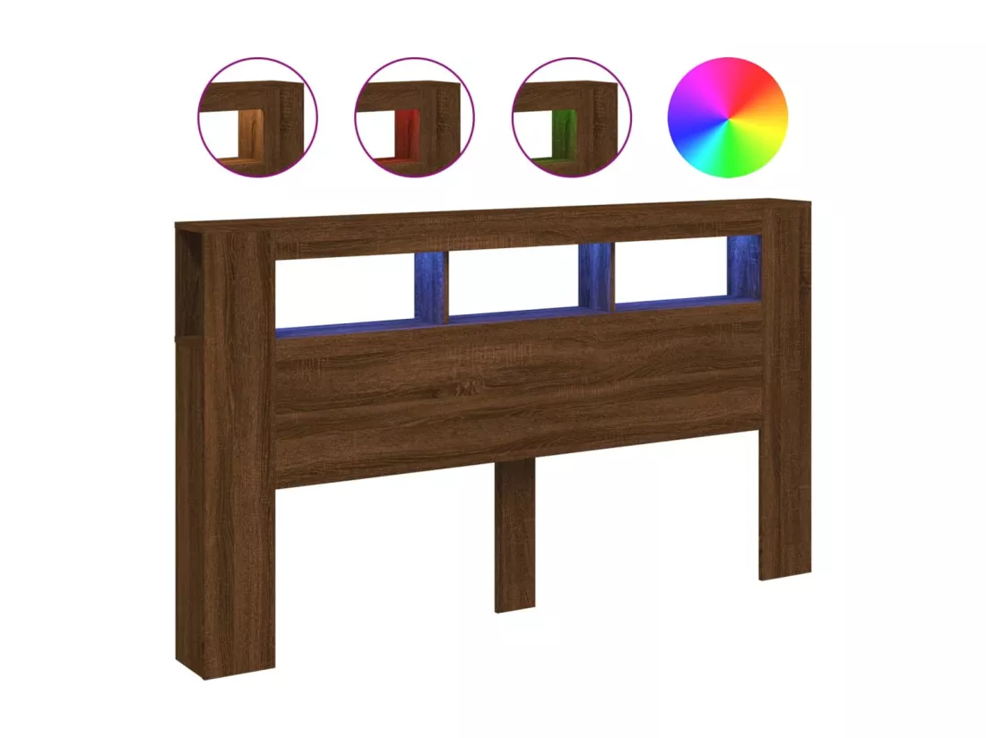 Tête de lit à LED chêne marron 180x18,5x103,5cm bois ingénierie