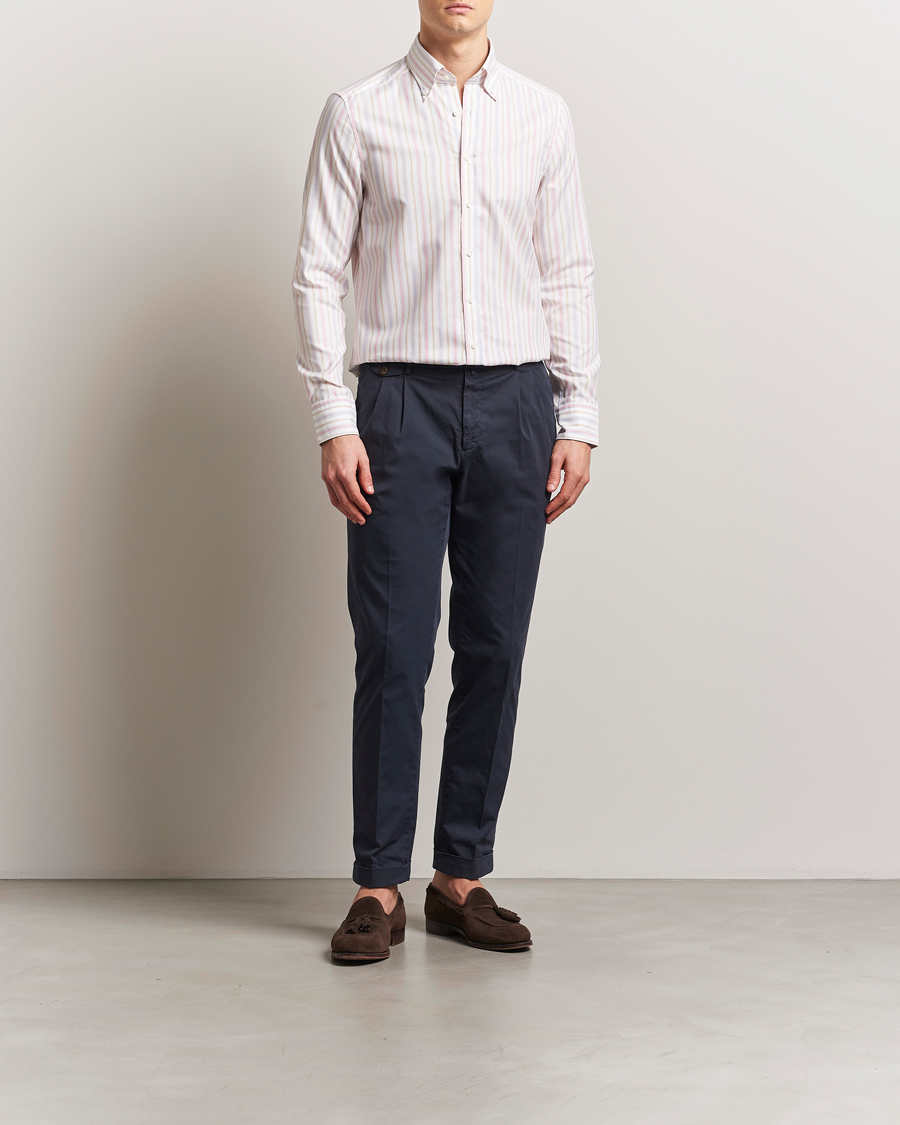 Stenströms Slimline Multi Striped Oxford Shirt White