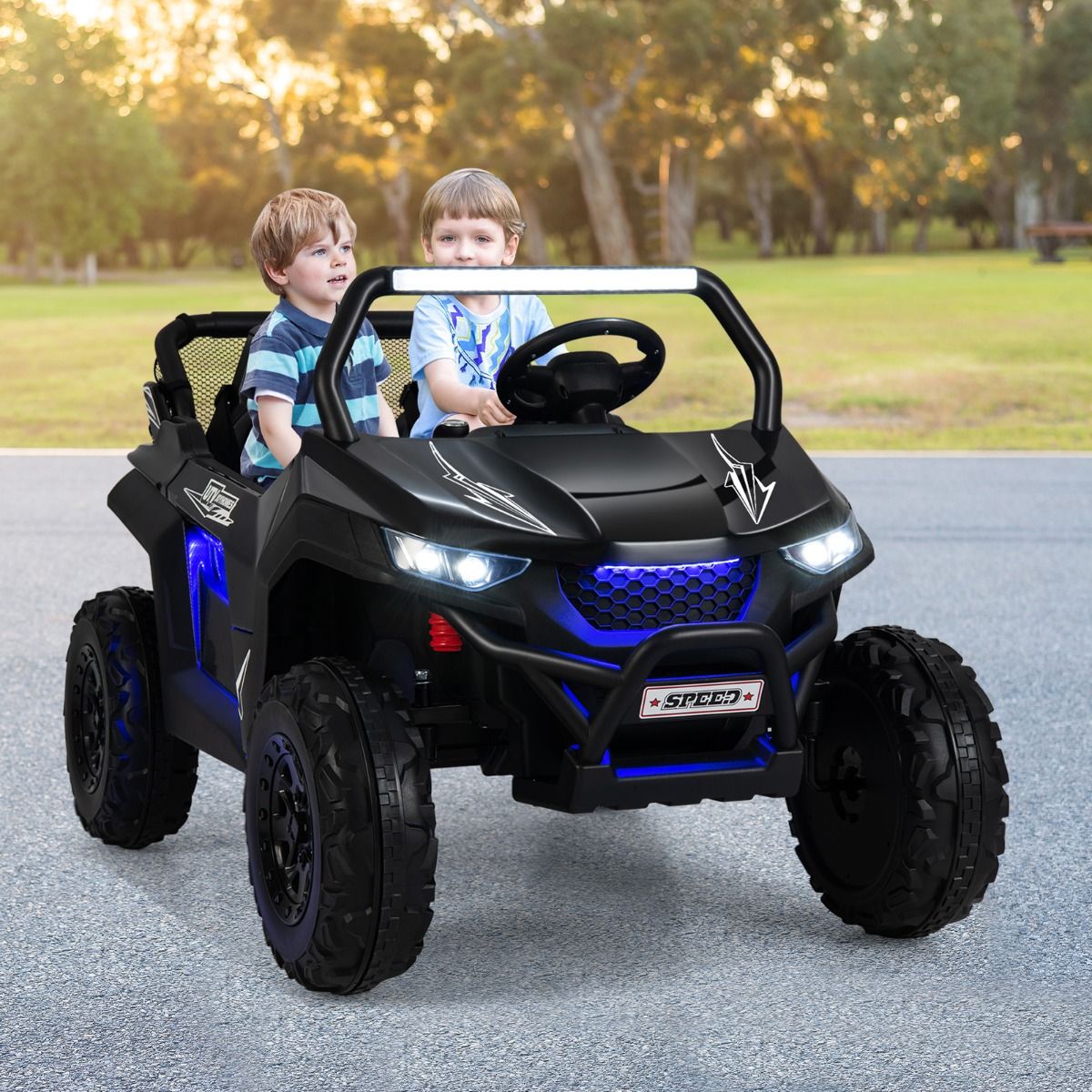 Voiture électrique Enfant 12 V Télécommande pour 3-8 Ans 2 Vitesses Ressort de Suspension Charge 59KG 118x74x71CM Noir/Rose/Rouge - Lidl-Manfred