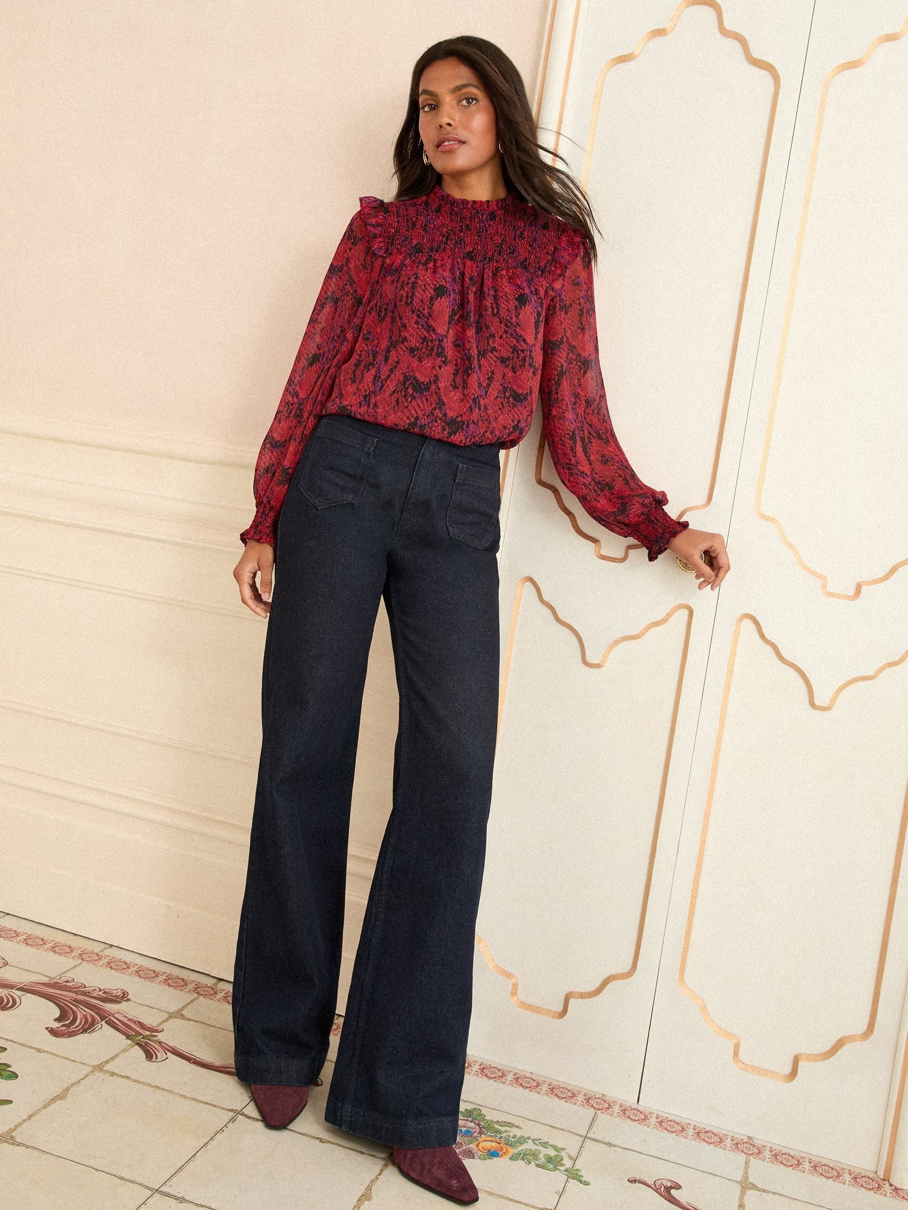 Love & Roses Long Sleeve Shirred Blouse