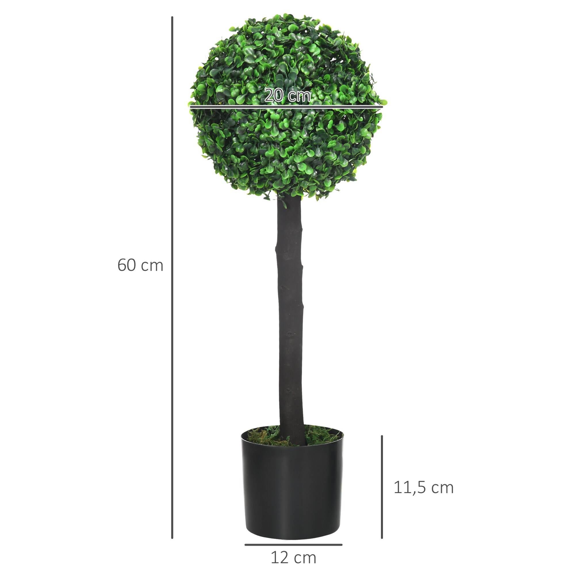HOMCOM Kunstpflanze mit Übertopf grün 20L x 20B x 60H cm