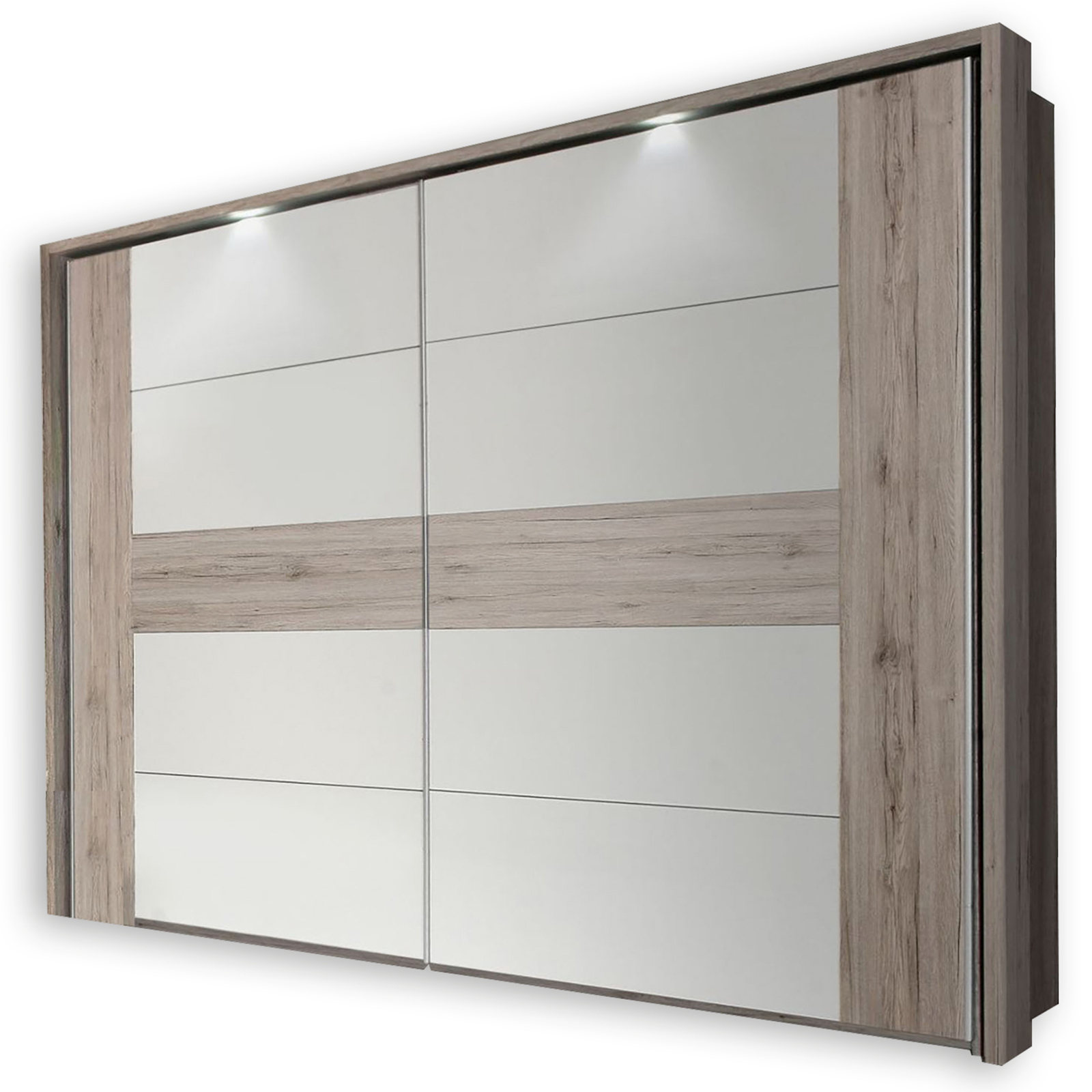ELLA@home Schwebetürenschrank - Sandeiche-weiß Hochglanz - 2-türig