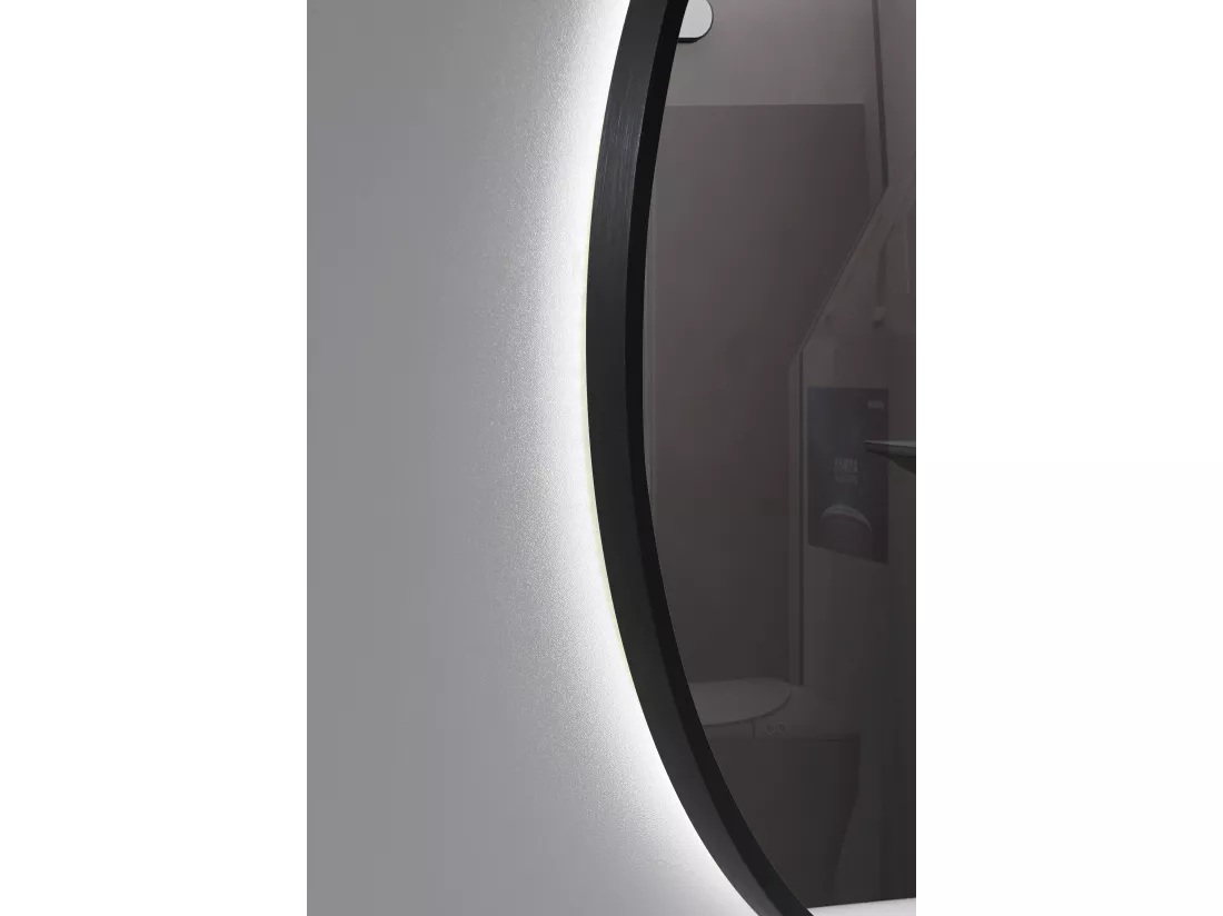LuxuryBain- Miroir de salle de bain LED 60x60cm rond avec cadre en aluminium noir LB-338080-60-60