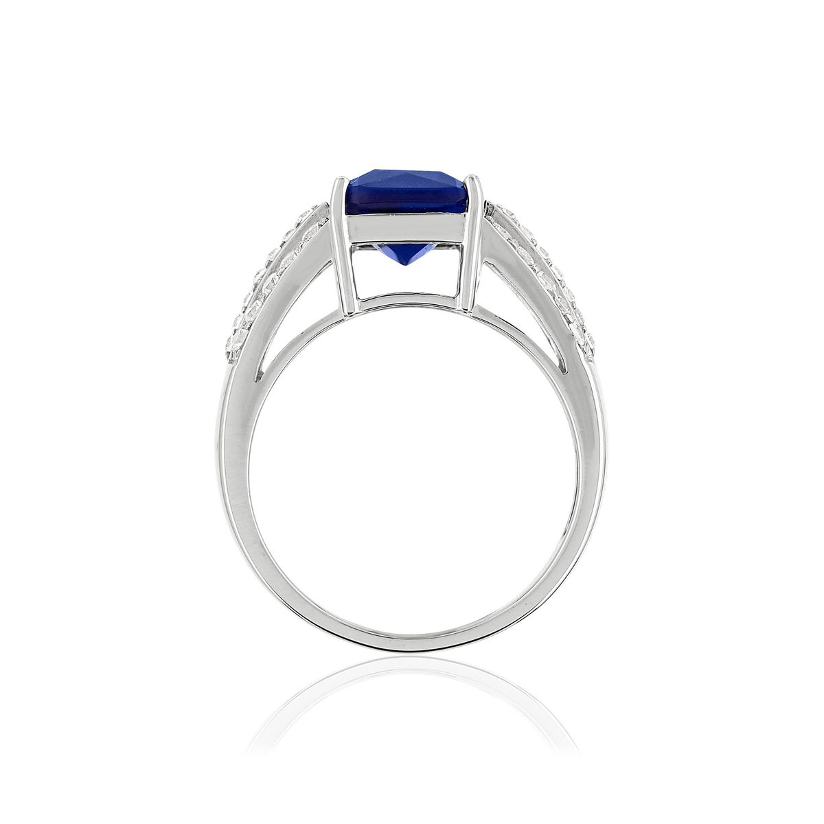 Bague argent 925 pierre bleue rectangulaire et zirconias
