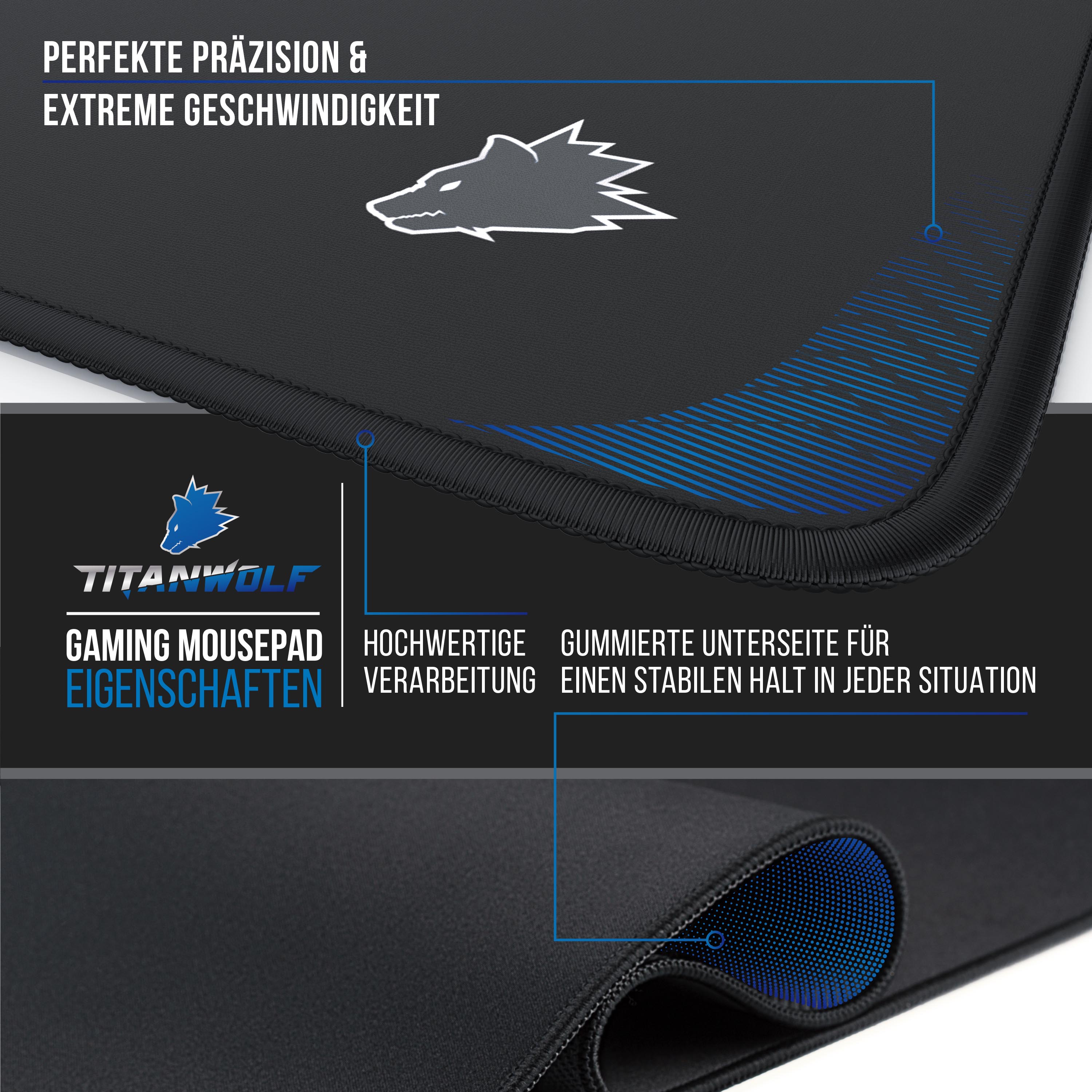 Titanwolf Gaming Mauspad, Speed Gaming Mousepad 250 x 350mm mit gummierter Rückseite, kleines Wolfsmotiv