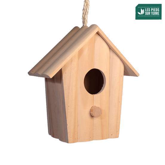 Nichoir Oasis en pin pour oiseaux du jardin - L.14 x l.7.5 x H.15.5 cm
