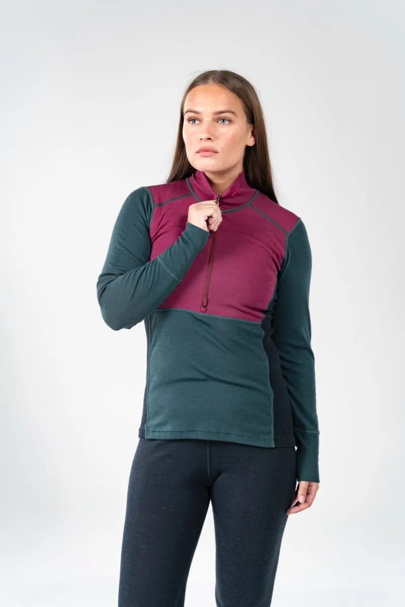 Devold Women's Lauparen Merino 190 Zip Neck Beetroot/Woods/Ink