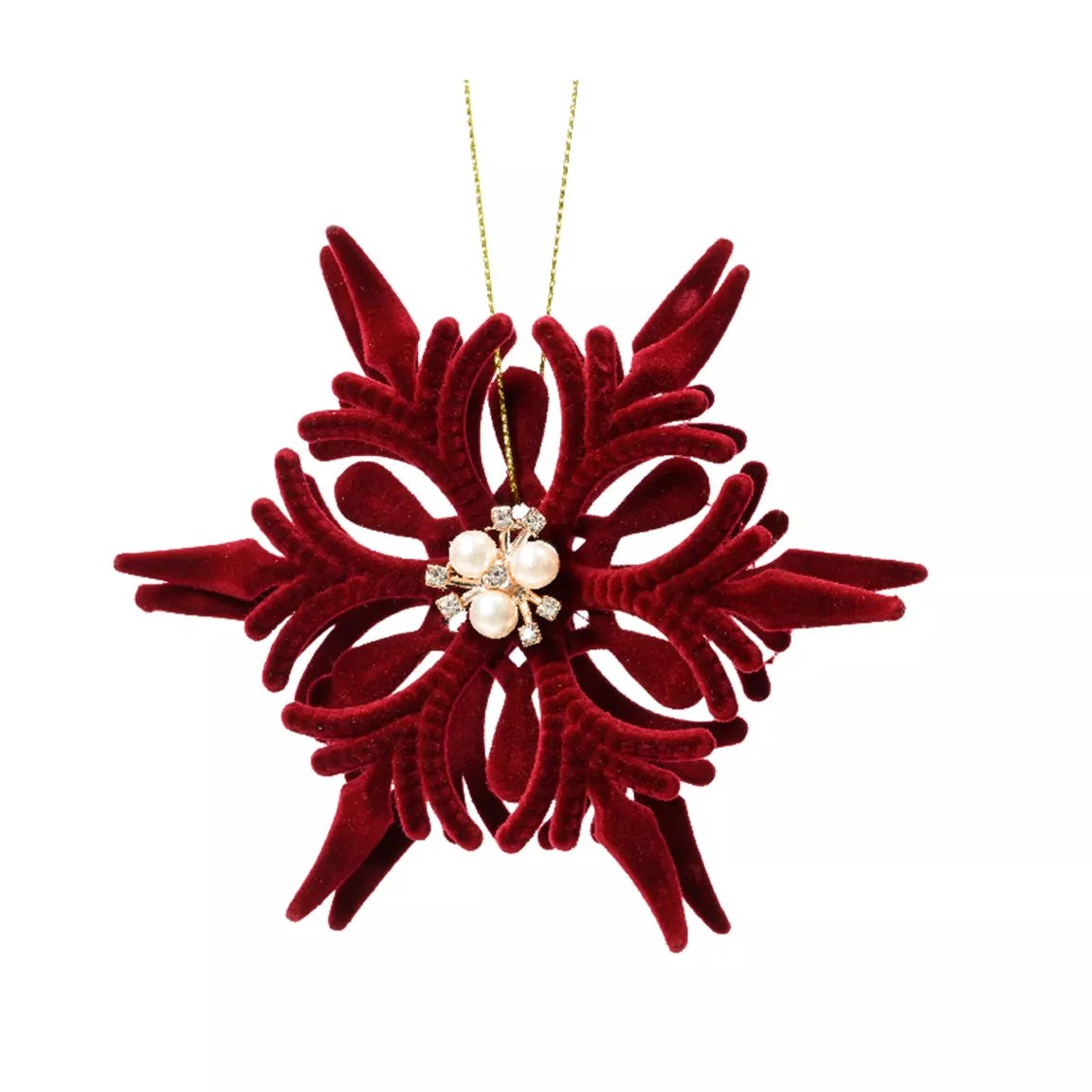 Flocon de Noël (D12 cm) Prague Velours et perles Rouge