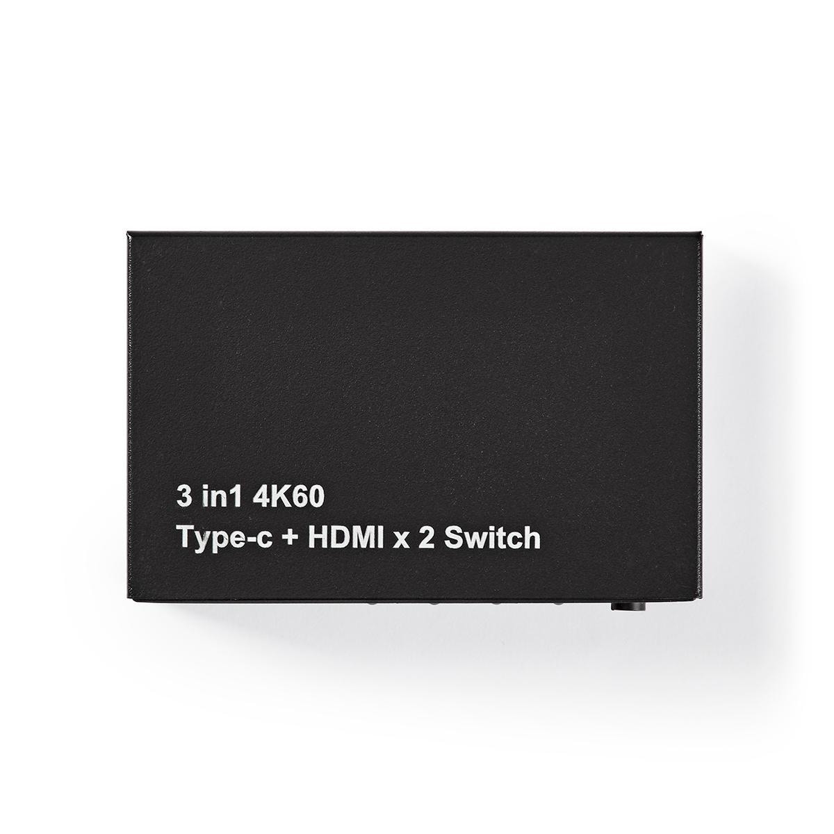 Nedis HDMI ™ Switch | 3-Port port(s) | 1x USB-C™ / 2x HDMI™ Inngang | 1x HDMI ™ -utgang | 4K@60Hz | 18.0 Gbps | Metall | Antrasitt
