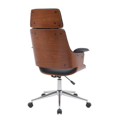Fauteuil de bureau HECTOR - Bois multiplis imitation noyer et polyuréthane noir