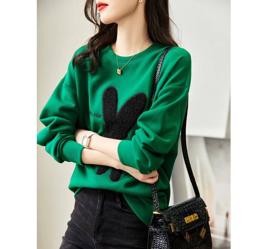 Jeonseon - Sweatshirt met ronde hals en konijnenborduursel
