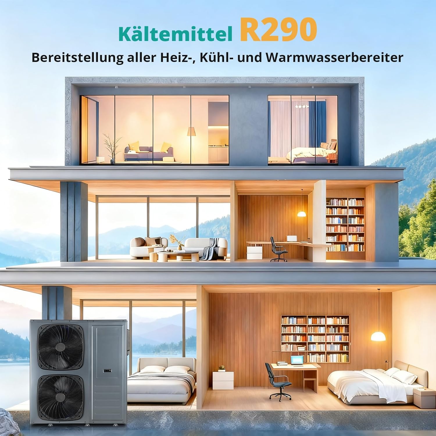 SMETA 14kW Monoblock Wärmepumpe - Luft Wärmepumpe Wasser, 3-in-1 Heizen Kühlen 75°C Warmwasser, R290, Intelligente Abtauung Frostschutz, Doppelventilatoren, WiFi, A+++, Einphasig & Förderfähig