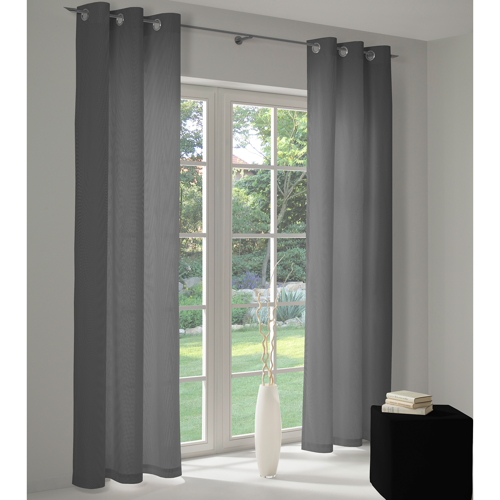 Einzelschal mit Ösen UNI COLLECTION LIGHT - schwarz - 145x145 cm