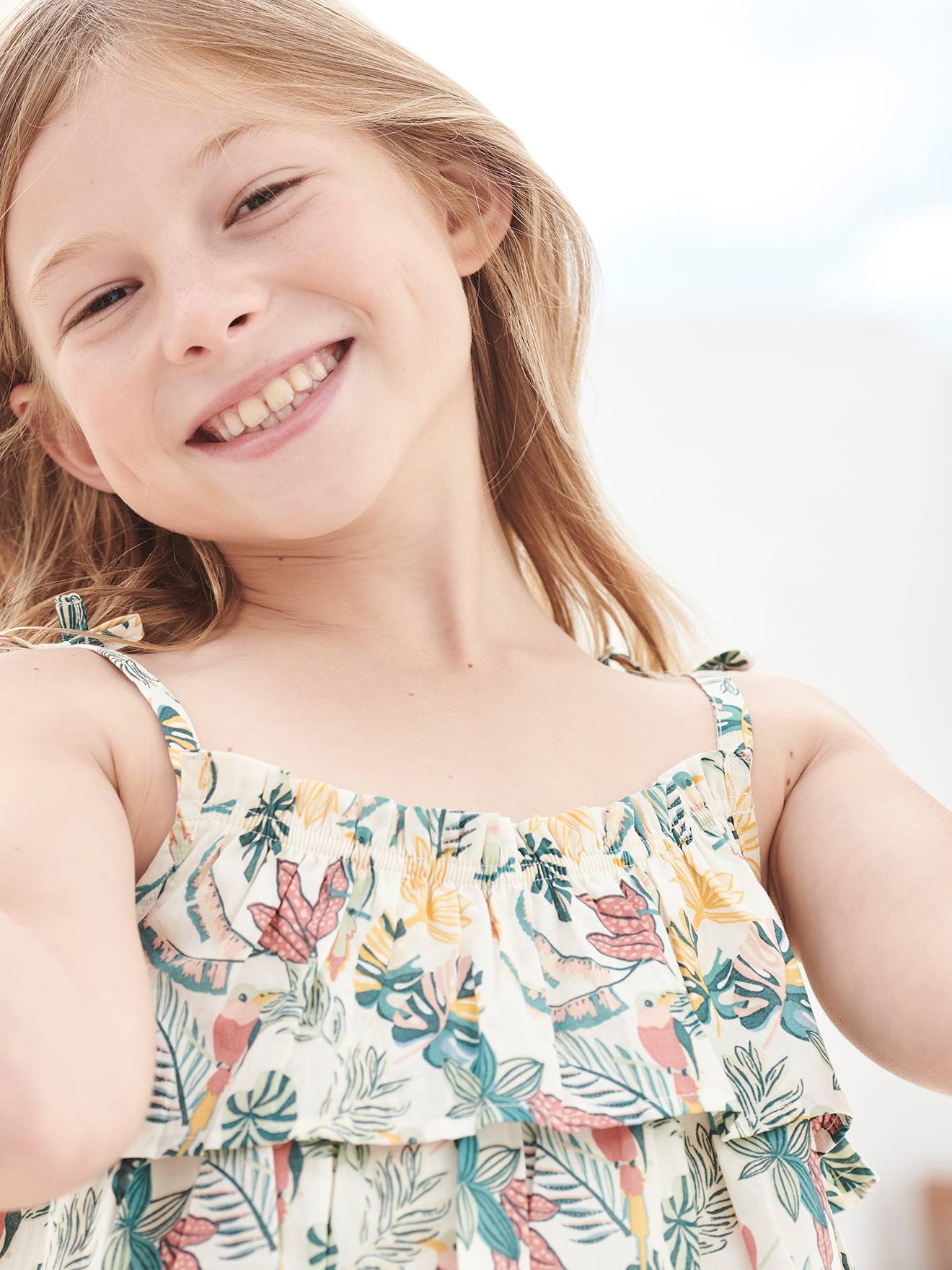Blusa estampada com babados, para meninas, estampa bege média