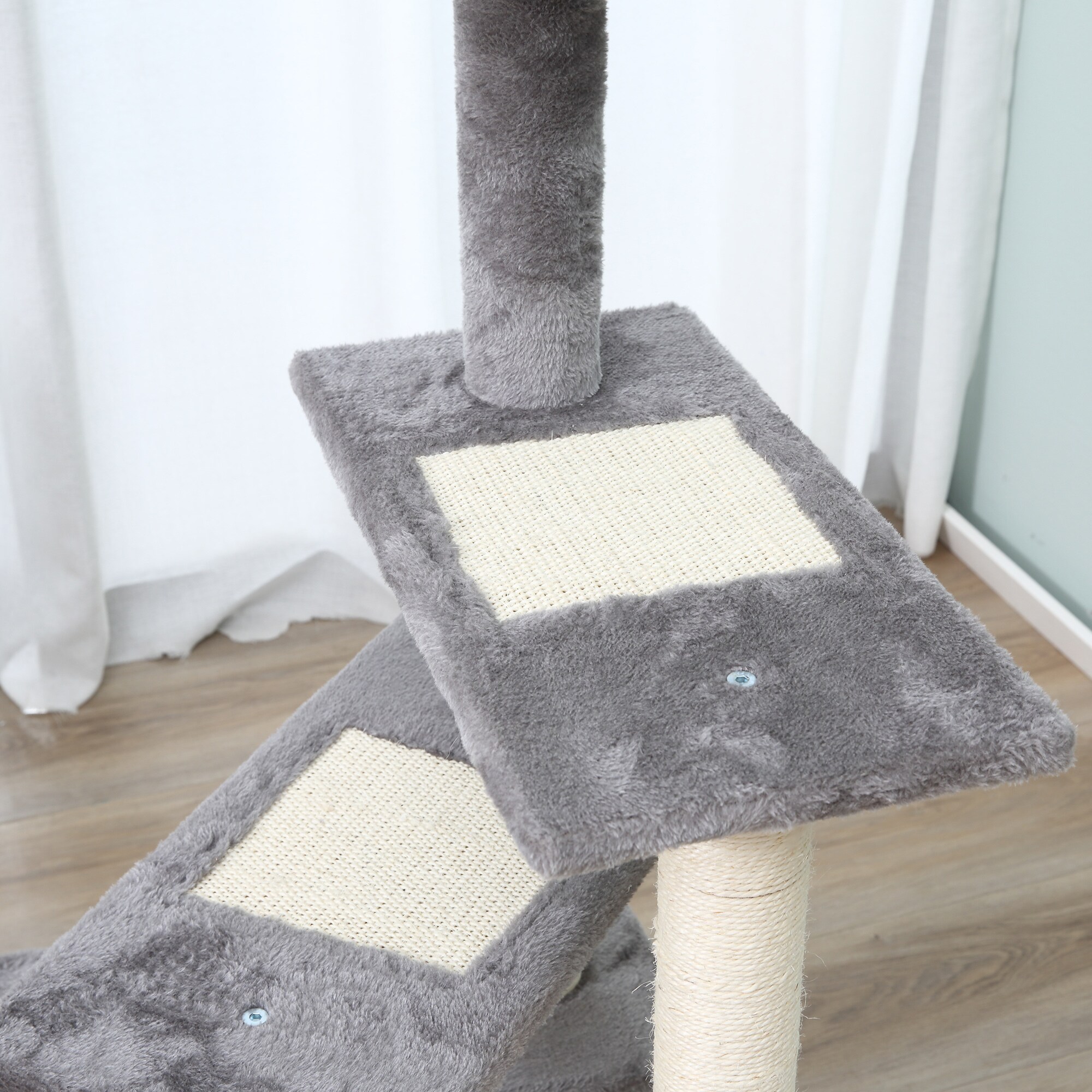 PawHut Kletterbaum mit 5 Ebenen beige, grau 48 x 48 x 101 cm (LxBxH)
