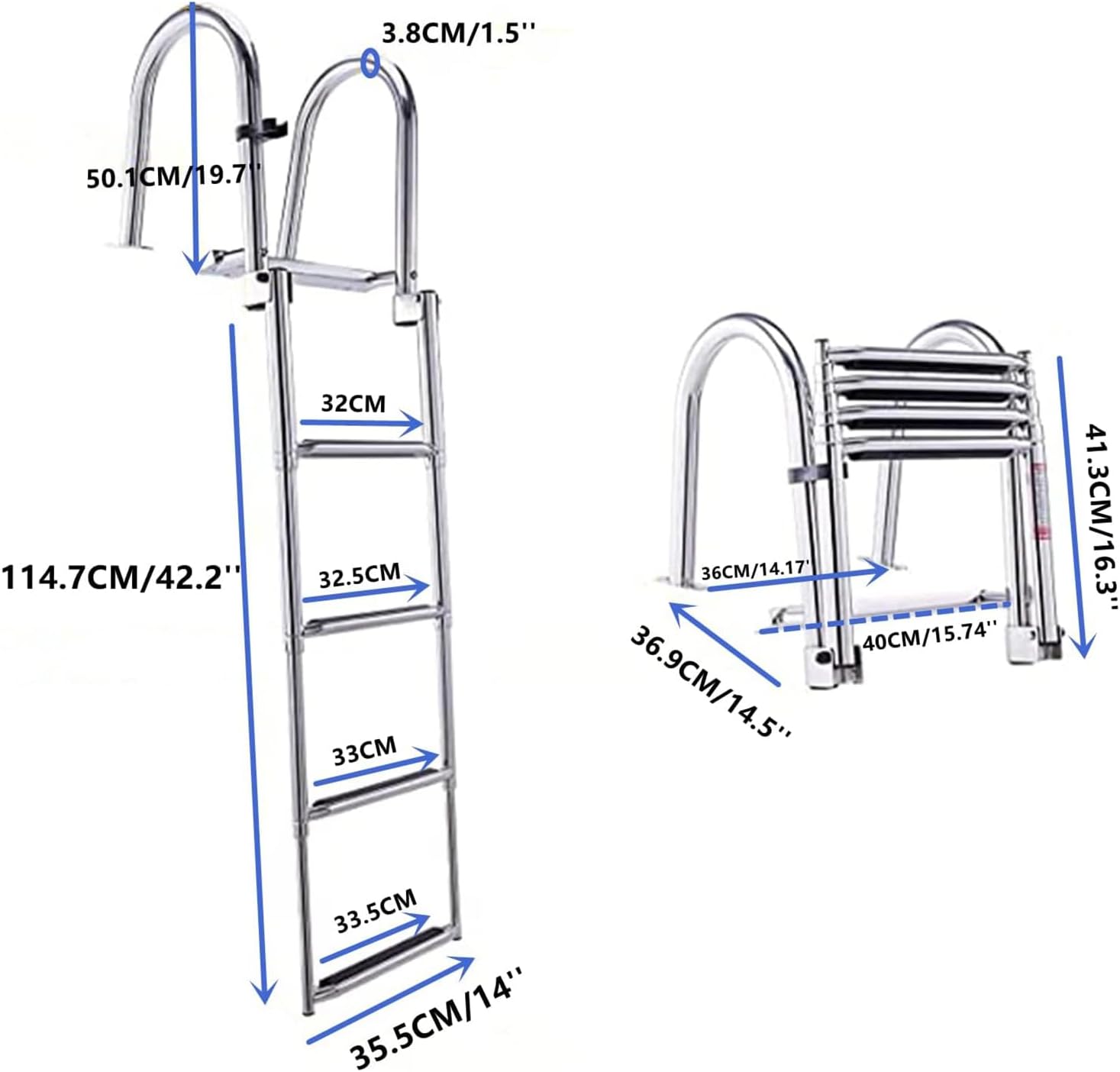 Boot Poolleiter 4 Stufen Leiter Badeleiter Für Schwimmbad/Deck/Boot, Yacht Deckleiter Faltbarer Schwimm Pontonleitern Mit Heckeinstieg Mit Handlauf Edelstahl Ponton Bootsleiter Klappleitern