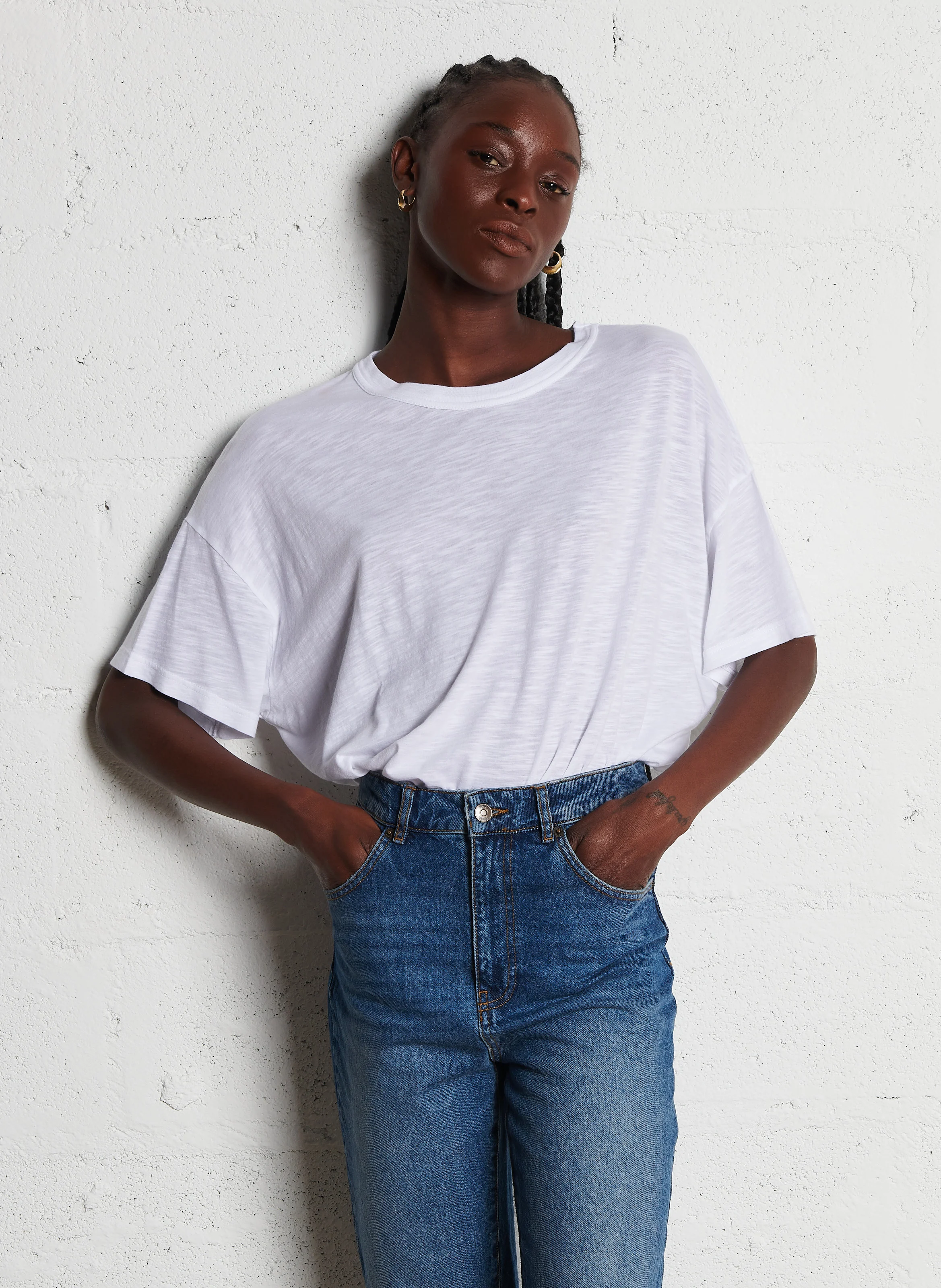 JACKSONVILLE - Tee-shirt col rond ample en coton mélangé | Blanc