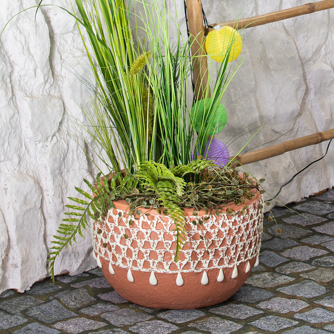 Pflanzgefäß - Boho - aus Magnesia - ca. 33 x 33 x 21 cm - braun/weiß