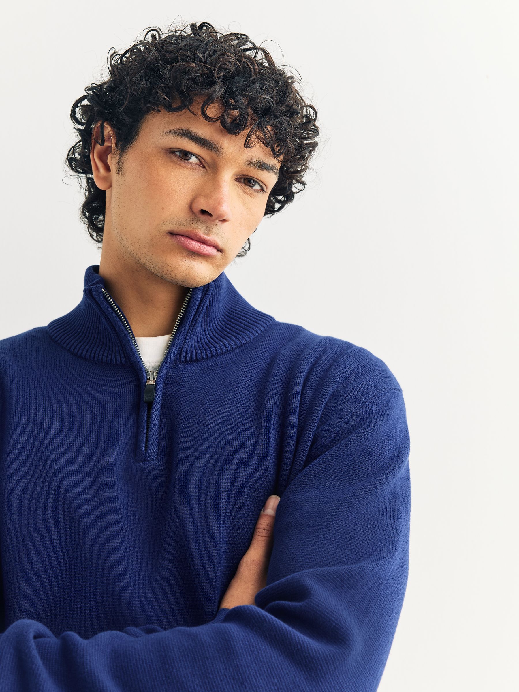 Donkerblauw - Effen - Regular fit 100% katoenen premium trui met korte rits