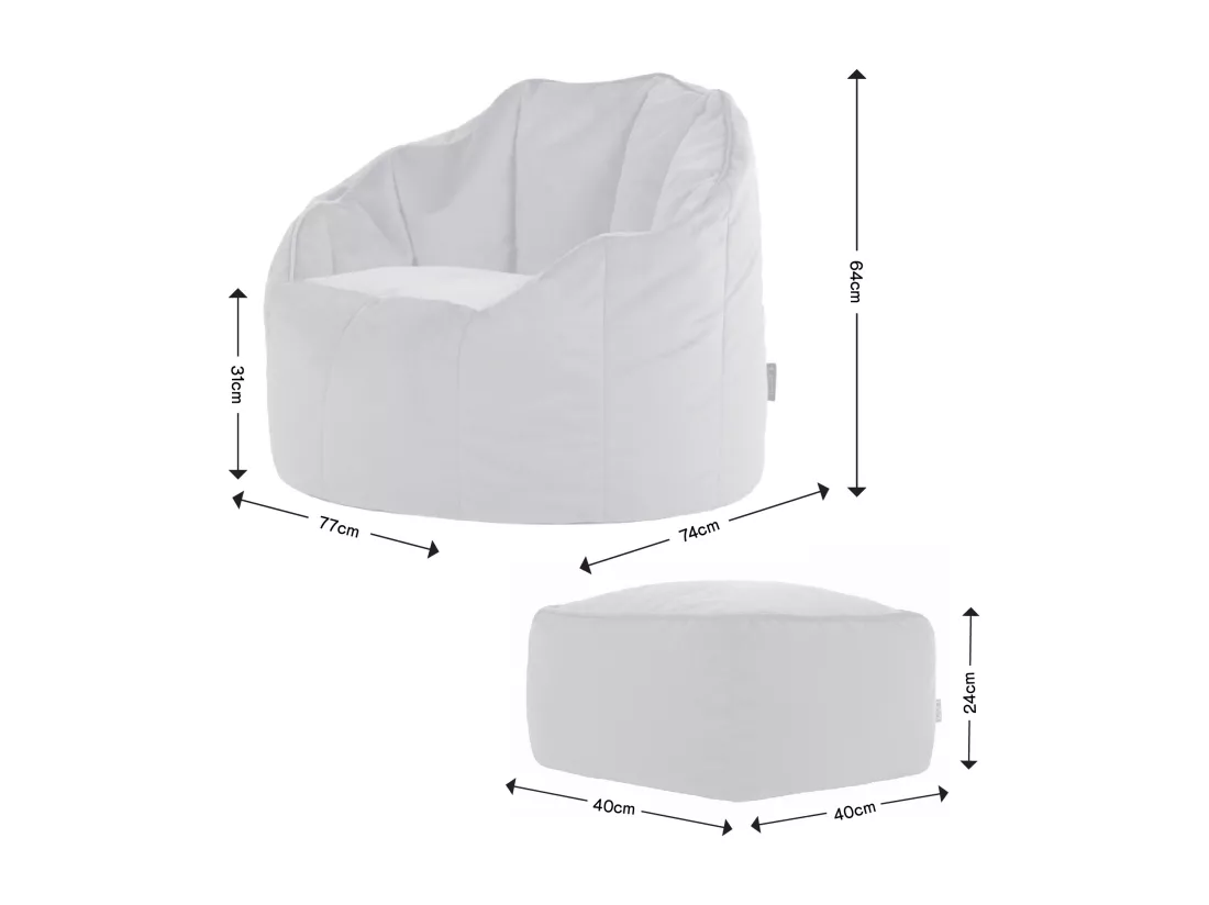 Pouf fauteuil avec repose-pied velours bleu minéral - SIRENA