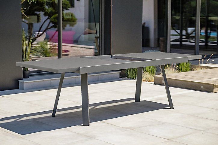 Table de jardin extensible Stockholm en aluminium coloris gris anthracite L.200/300 x l.96 x H.76 cm