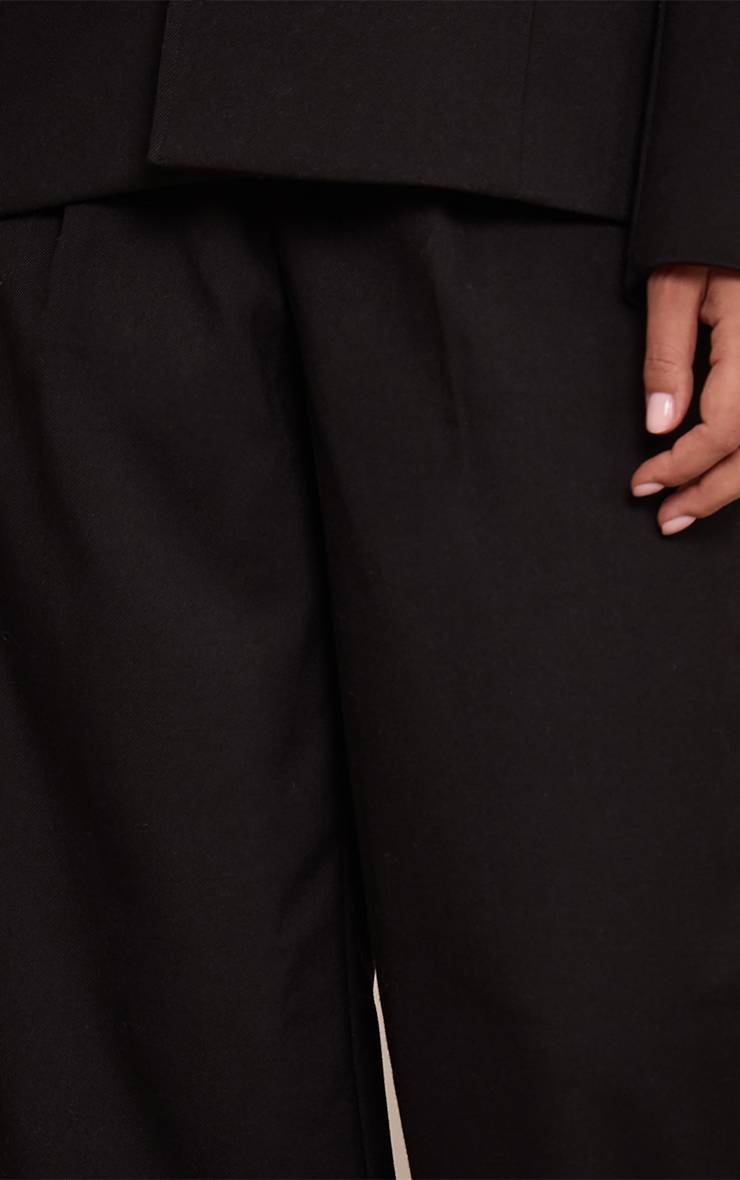 Noir Pantalon Droit Ajusté En Tissu Tissé