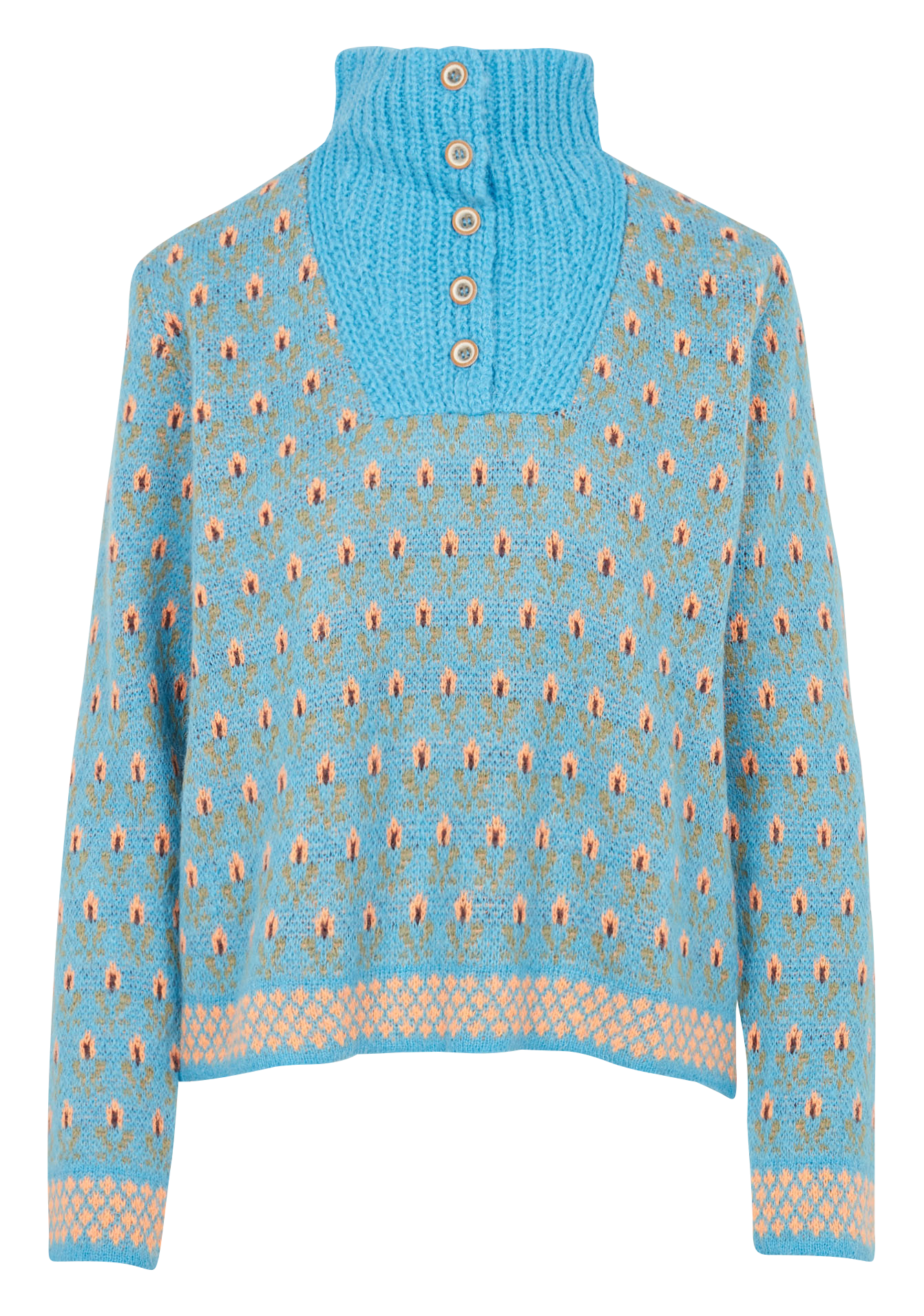 VOLTERETA - Pull col montant boutonné jacquard | Multicolore