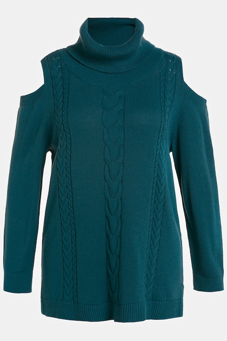 Pullover, Zopfmuster, Rollkragen, Cut-Outs, Langarm