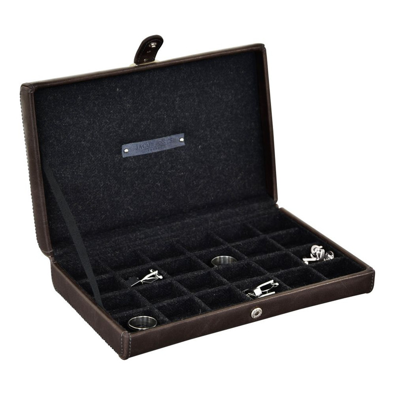 Ecrin de rangement 24 boutons de manchette, Jacob et Jones. Marron