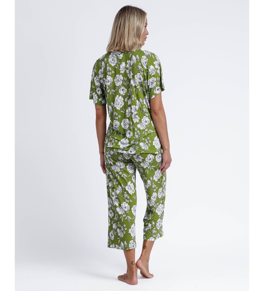 Pijama Admas Palazzo Navy Flowers verde