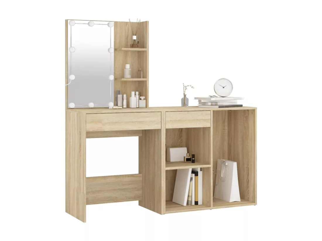Coiffeuse à LED avec armoire Chêne sonoma Bois d'ingénierie